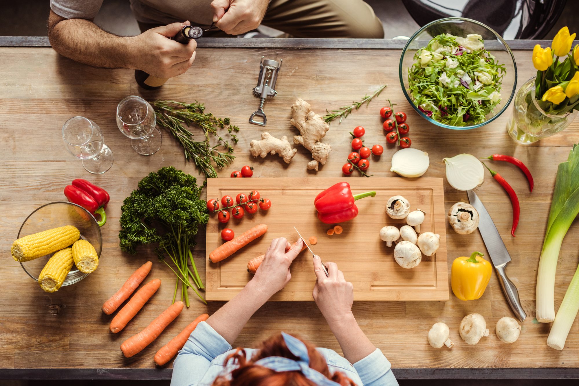 Couple preparing dinner